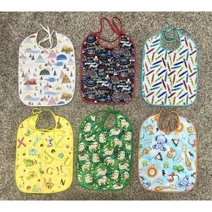Lot Of 6 Quilted Handmade Bibs Assorted Large Size‎ 12" X 9"